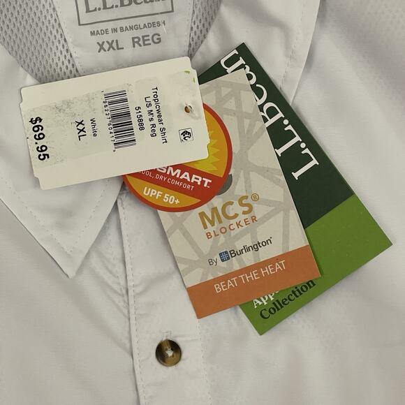 L.L. Bean Tropicwear Shirt Mens Size XXL White UPF 50+ Button Up Long Sleeve NEW - Picture 13 of 16